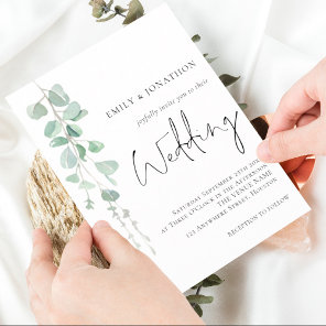 Modern Eucalyptus Elegant Script Sage Wedding Invitation