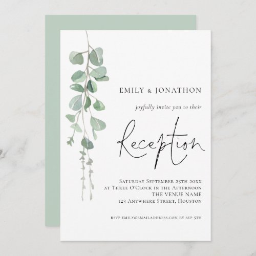Modern Eucalyptus Elegant Script Wedding Reception Invitation