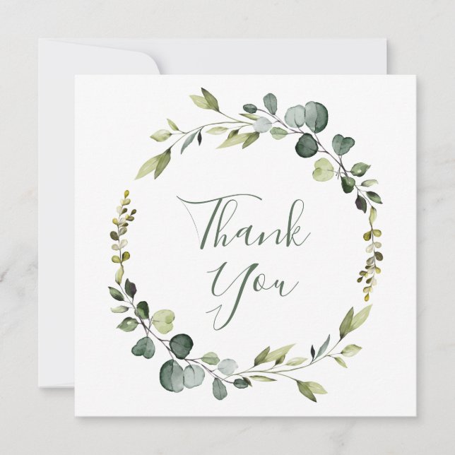 Modern Eucalyptus Eucalyptus Wreath Frame Boho Thank You Card (Front)