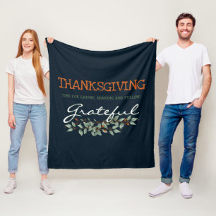 Modern Eucalyptus Feeling Grateful Thanksgiving Fleece Blanket