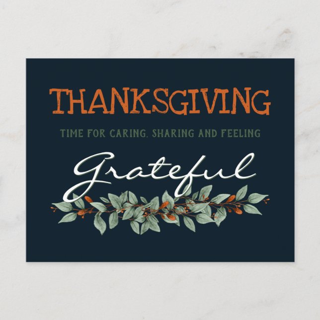 Modern Eucalyptus Feeling Grateful Thanksgiving  Postcard (Front)