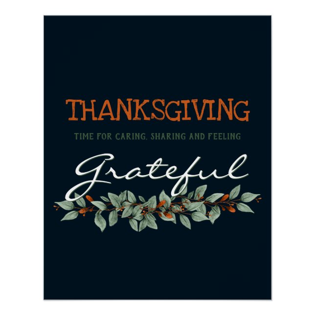 Modern Eucalyptus Feeling Grateful Thanksgiving  Poster (Front)