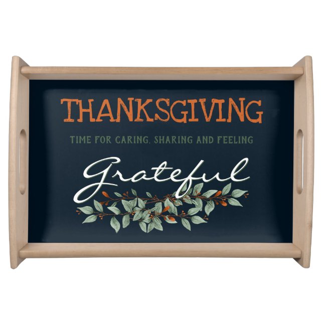 Modern Eucalyptus Feeling Grateful Thanksgiving Serving Tray (Front)