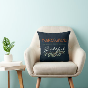 Modern Eucalyptus Feeling Grateful Thanksgiving Throw Pillow