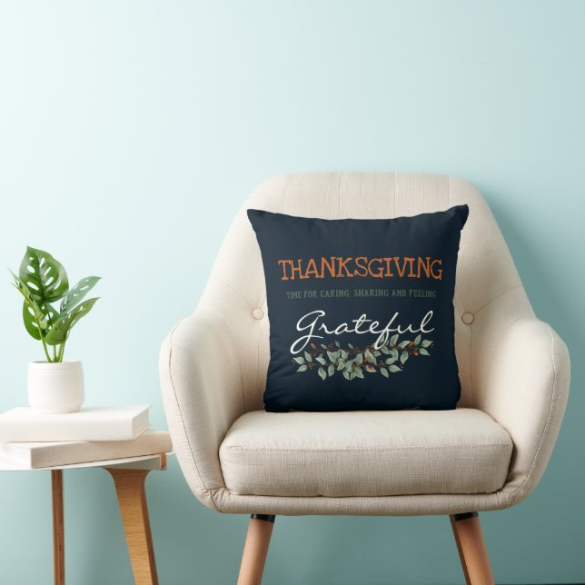 Modern Eucalyptus Feeling Grateful Thanksgiving  Throw Pillow (Chair)