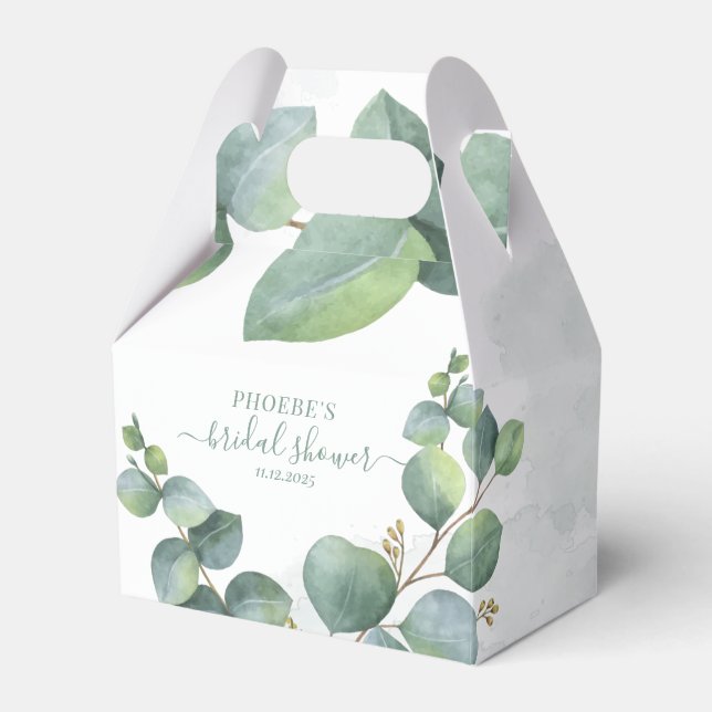 Modern Eucalyptus Floral Botanical Bridal Shower Favor Boxes (Front Side)