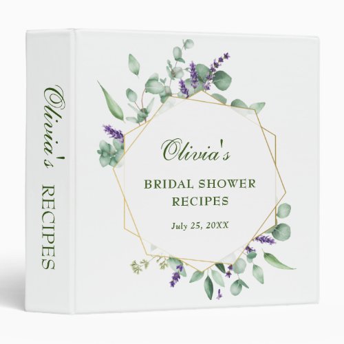 Modern Eucalyptus Floral Bridal Shower Recipe 3 Ring Binder