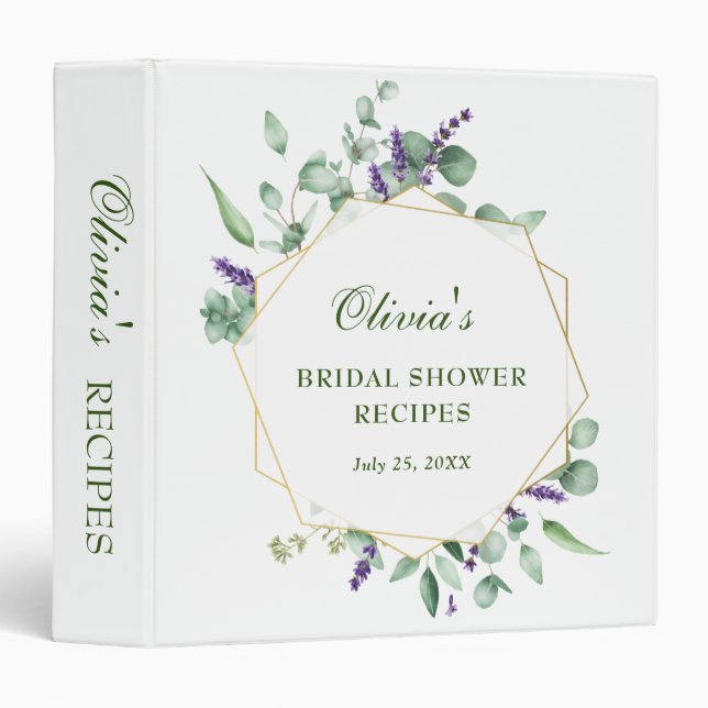 Modern Eucalyptus Floral Bridal Shower Recipe 3 Ring Binder (Front/Spine)
