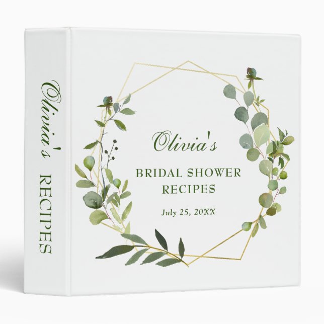 Modern Eucalyptus Floral Bridal Shower Recipe 3 Ring Binder (Front/Spine)