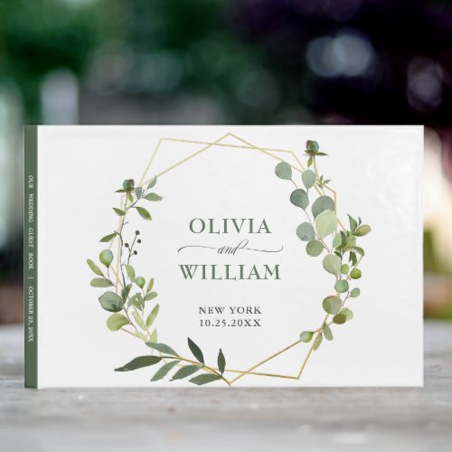 Modern Eucalyptus Floral Geometric Frame Wedding Guest Book