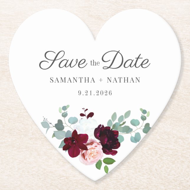 Modern Eucalyptus Floral Save the Date Wedding Paper Coaster (Front)