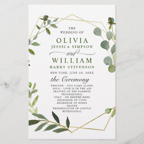 Modern Eucalyptus Floral Wedding Ceremony Program