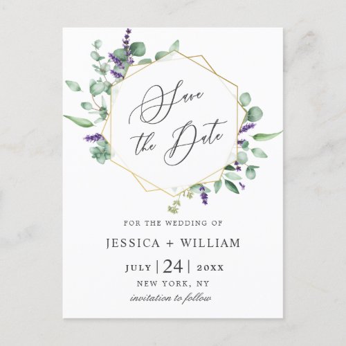 Modern Eucalyptus Floral Wedding Save the Date Postcard