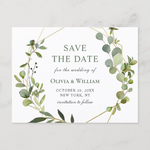 Modern Eucalyptus Floral Wedding Save the Date Postcard
