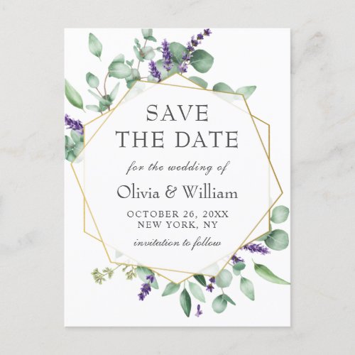 Modern Eucalyptus Floral Wedding Save the Date Postcard