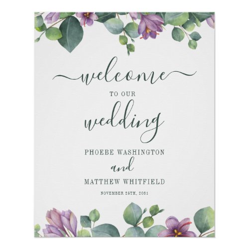 Modern Eucalyptus Floral Wedding Welcome Sign
