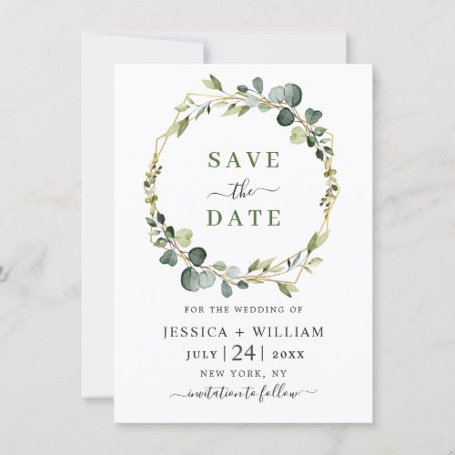 Modern Eucalyptus Floral Wreath Frame Wedding Save The Date