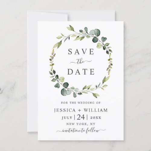 Modern Eucalyptus Floral Wreath Frame Wedding Save The Date