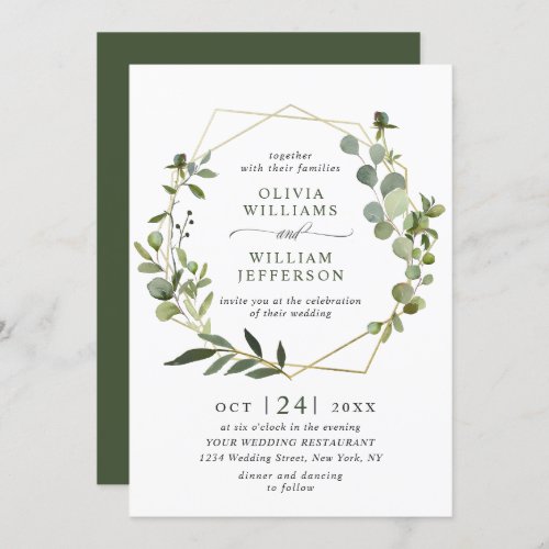 Modern Eucalyptus Foliage Geometric Frame Wedding Invitation