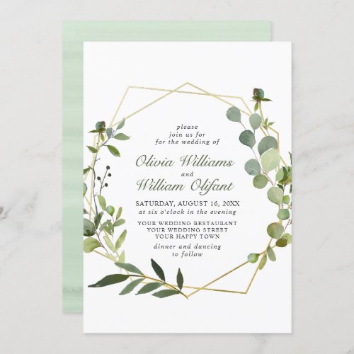 Modern Eucalyptus Foliage Geometric Frame Wedding Invitation