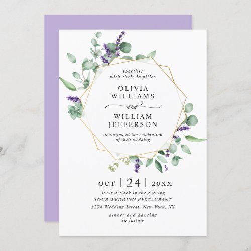 Modern Eucalyptus Foliage Geometric Frame Wedding Invitation