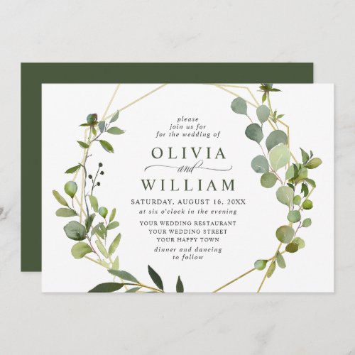 Modern Eucalyptus Foliage Geometric Frame Wedding Invitation