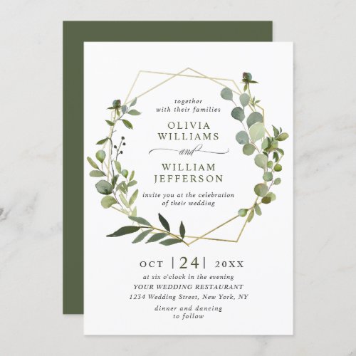 Modern Eucalyptus Foliage Geometric Frame Wedding Invitation