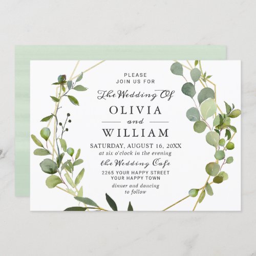 Modern Eucalyptus Foliage Geometric Frame Wedding Invitation