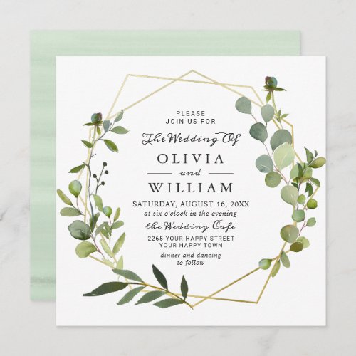 Modern Eucalyptus Foliage Geometric Frame Wedding Invitation