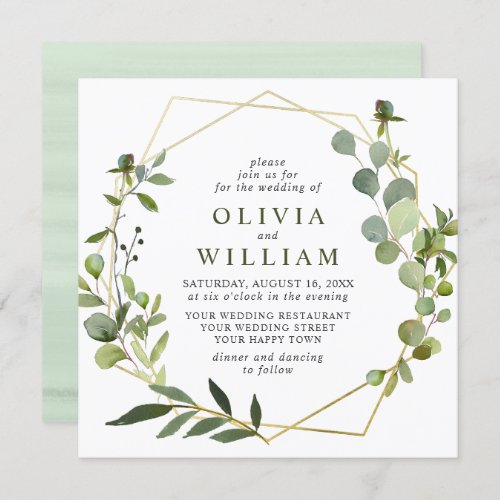 Modern Eucalyptus Foliage Geometric Frame Wedding Invitation