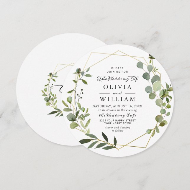 Modern Eucalyptus Foliage Geometric Frame Wedding Invitation (Front/Back)