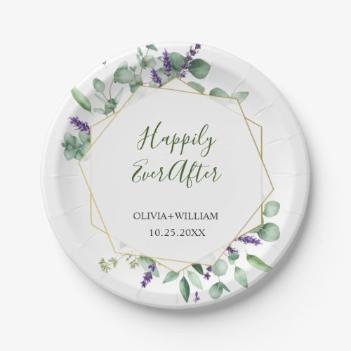 Modern Eucalyptus Foliage Geometric Frame Wedding Paper Plates