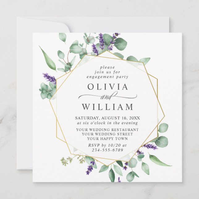 Modern Eucalyptus Foliage PHOTO ENGAGEMENT PARTY Invitation (Front)
