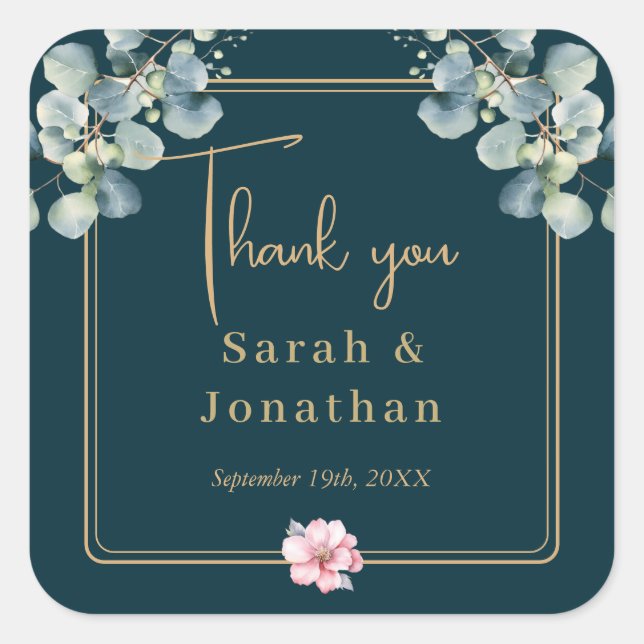 Modern Eucalyptus Foliage Thank You Favors Wedding Square Sticker (Front)