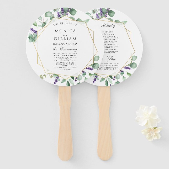 Modern Eucalyptus Foliage Wedding Program Hand Fan (Front and Back)