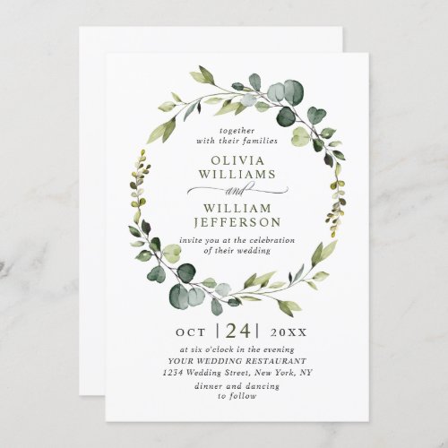 Modern Eucalyptus Foliage Wreath Frame Wedding Invitation