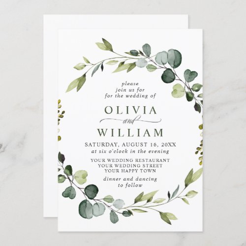 Modern Eucalyptus Foliage Wreath Frame Wedding Invitation