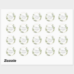 Modern Eucalyptus Geometric Frame Baby Shower Classic Round Sticker ...