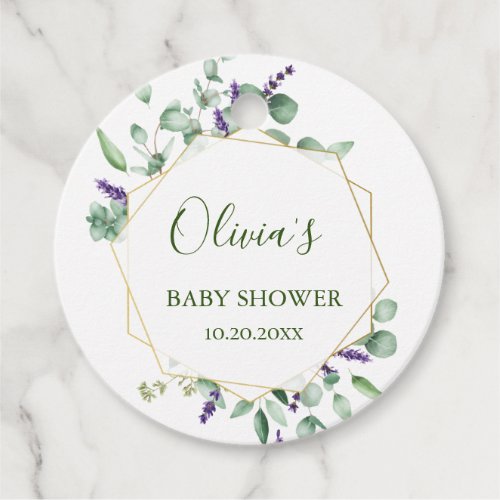 Modern Eucalyptus Geometric Frame Baby Shower Favor Tags