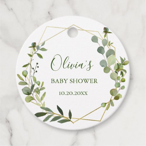 Modern Eucalyptus Geometric Frame Baby Shower Favor Tags