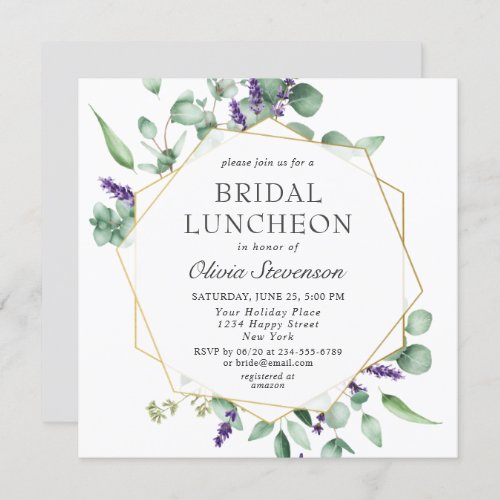 Modern Eucalyptus Geometric Frame Bridal Luncheon Invitation