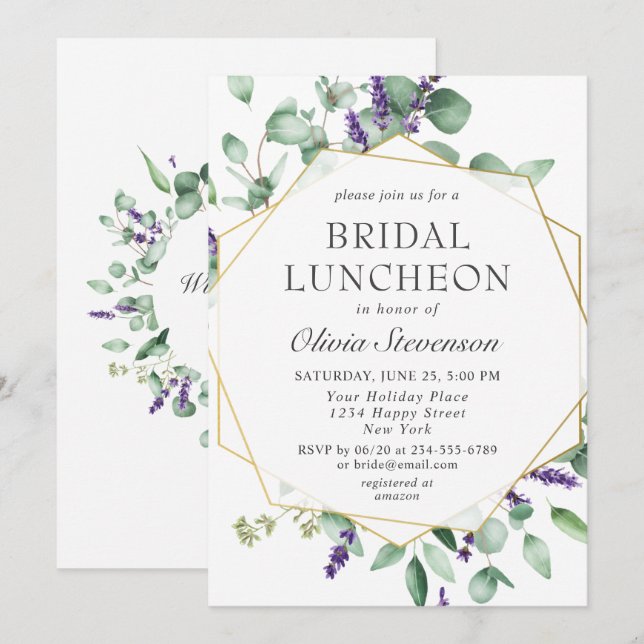 Modern Eucalyptus Geometric Frame Bridal Luncheon Invitation (Front/Back)