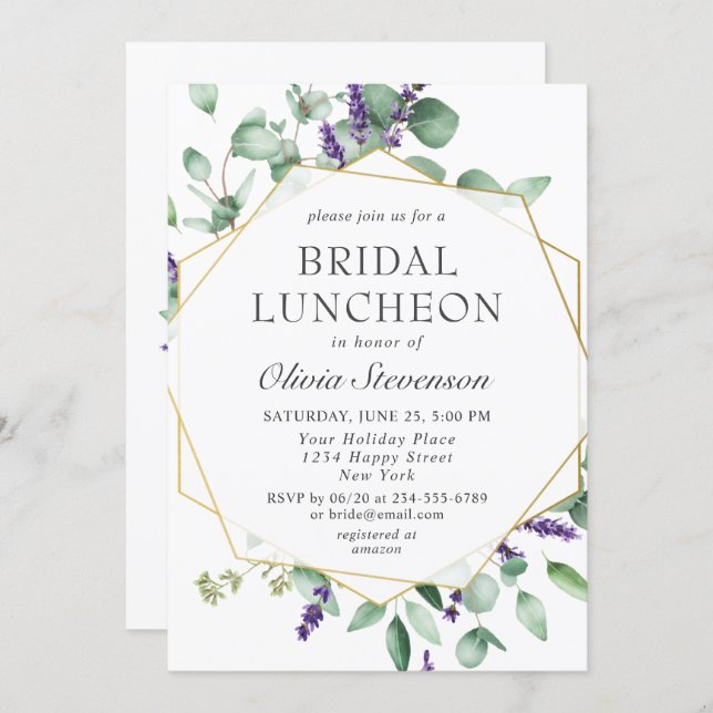 Modern Eucalyptus Geometric Frame Bridal Luncheon Invitation (Front/Back)