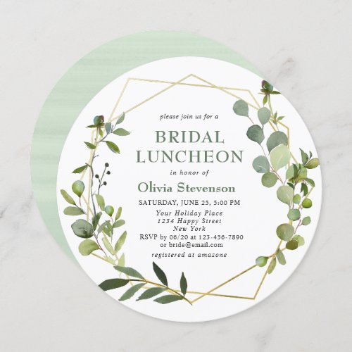 Modern Eucalyptus Geometric Frame BRIDAL LUNCHEON Invitation