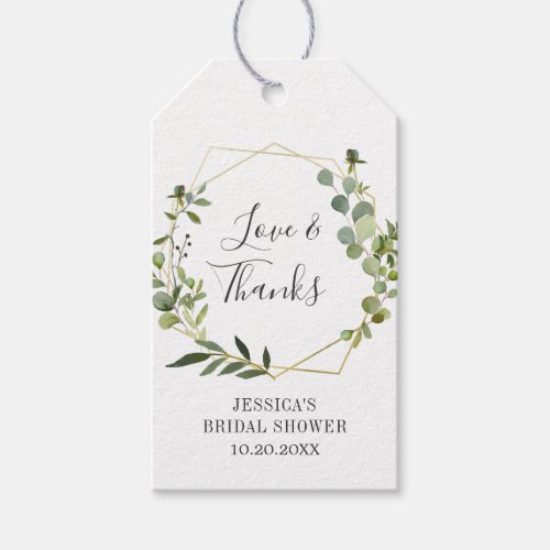 Modern Eucalyptus Geometric Frame Bridal Shower Gift Tags