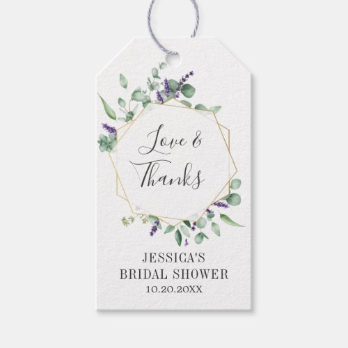 Modern Eucalyptus Geometric Frame Bridal Shower Gift Tags