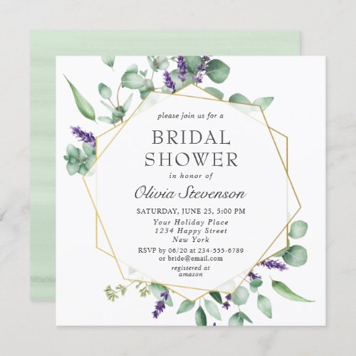 Modern Eucalyptus Geometric Frame Bridal Shower Invitation