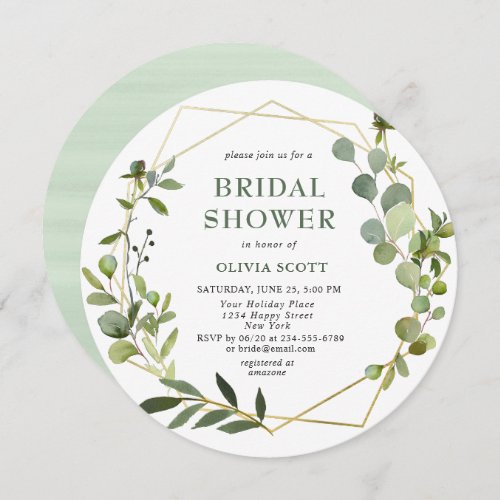 Modern Eucalyptus Geometric Frame Bridal Shower Invitation