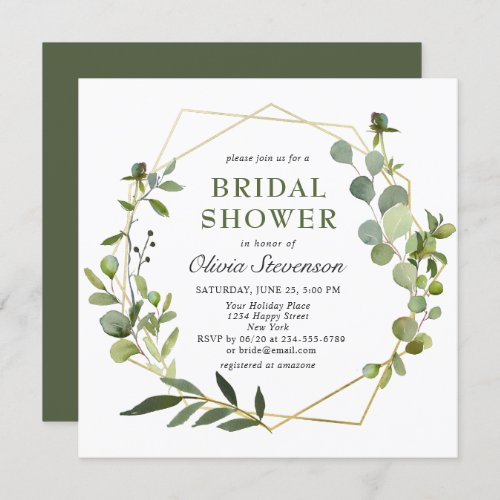 Modern Eucalyptus Geometric Frame Bridal Shower Invitation