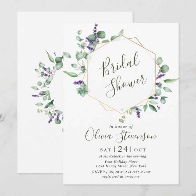 Modern Eucalyptus Geometric Frame Bridal Shower Invitation (Front/Back)